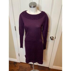 Tahari Arthur S. Levine Purple Wool Blend Dress Ruffled Neck & Hemline, Size S